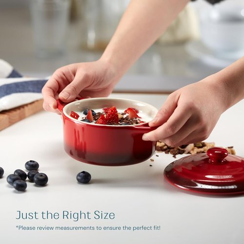 Kook Mini Cocotte Set - Small Casserole Dishes with Lids & Handles | Oven Safe 350°F, 12 oz, Set of 4 (Crimson Ombre)