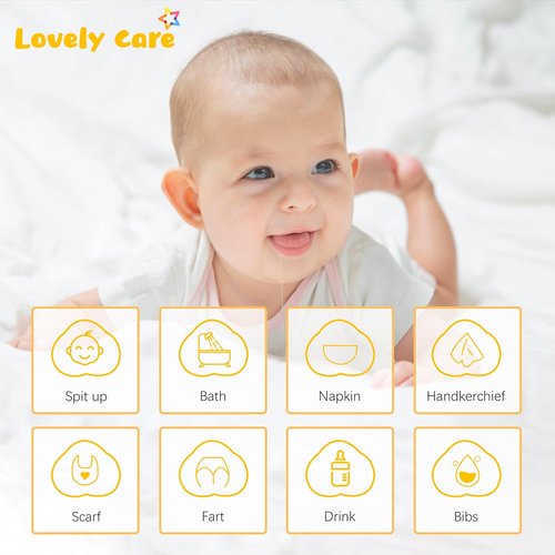 Lovely Care Muslin Burp Cloths - 12 Pack of Extra Soft, Absorbent 100% Cotton Cloths | Large 20''x10'' - White
