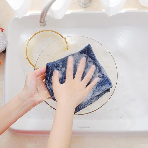 Homaxy 100% Cotton Dish Cloths - Ultra Soft, Absorbent & Quick Drying | 12-Pack, Navy Blue, 12 x 12 Inches