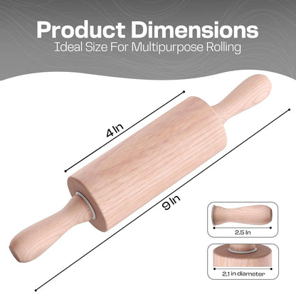 Skiennix 9-Inch Wooden Rolling Pin for Kids - Ideal for Baking, Play Dough, and Arts & Crafts