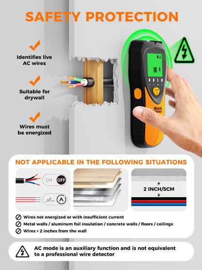 Mecurate Stud Finder Wall Scanner Sensor - 5 in 1 Electronic Stud with LCD Display & Audio Alarm for Wood AC Live Wire Metal Studs Detection Joist Pipe