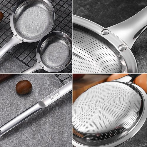 Fine Mesh Stainless Steel Colander Spoon,2025 New Extra Fine Mesh Strainer with Handle,304 Stainless Steel Skimmer Spoon Kitchen Gadget for Filte Grease Foam (1, A Style, Large+Small)