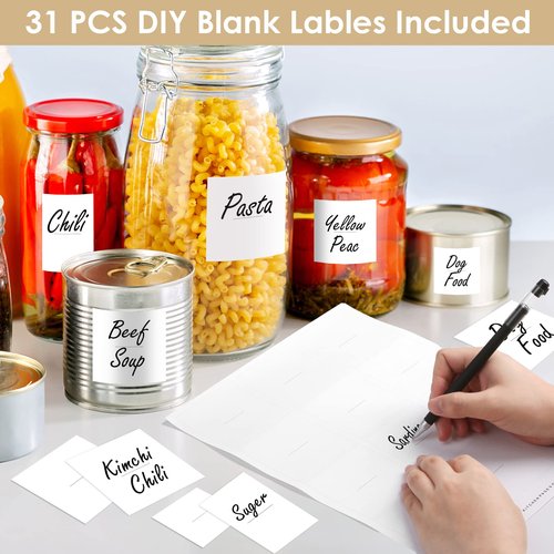 Cludoo 434 Pcs Kitchen Pantry Labels for Food Containers with DIY Blank Labels,3 Sizes Preprinted Minimalist Waterproof Pantry Labels, Kitchen Organization Labels for Jar, Bottles,Boxes