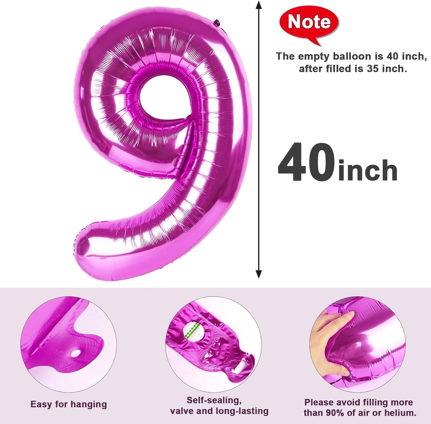 Regine Switzerland 40-Inch Rose Purple Number 9 Balloon - Perfect for Birthday, Engagement, and Graduation Celebrations