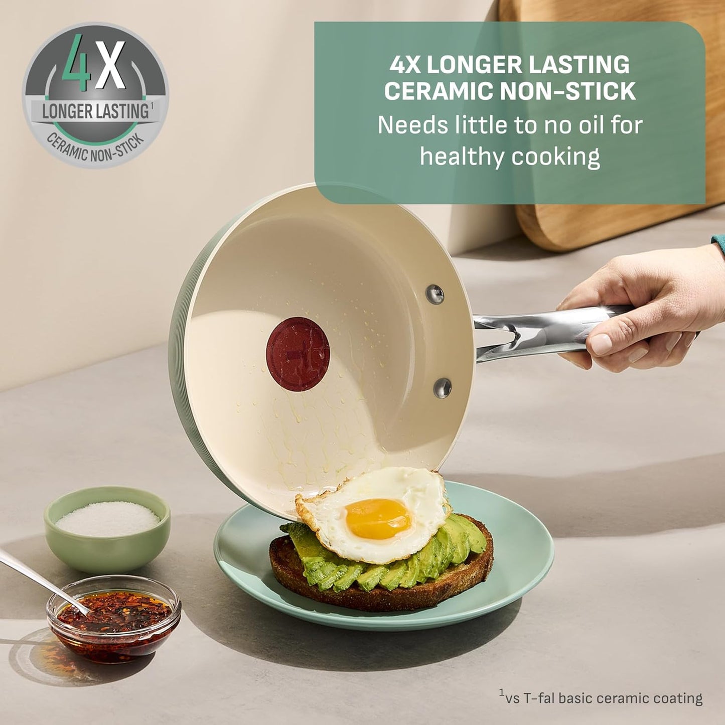T-Fal Inspire Nonstick Ceramic Cookware Set - 10-Piece Oven Safe to 500°F | Mint Green Pots and Pans