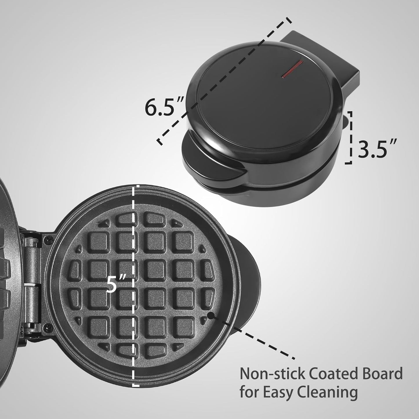 Skiennix Mini Waffle Maker - Non-Stick Breakfast Belgian Waffles | Portable 5-Inch Iron, Easy to Clean, Black