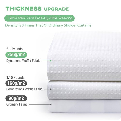 Dynamene Extra Long Shower Curtain and Liner Set - 84 inch Tall Waffle Fabric, Waterproof Clear Liner, Heavy Duty Weighted Hotel Luxury Cloth Shower Curtains for Bathroom with 12 Hooks, 72x84, White