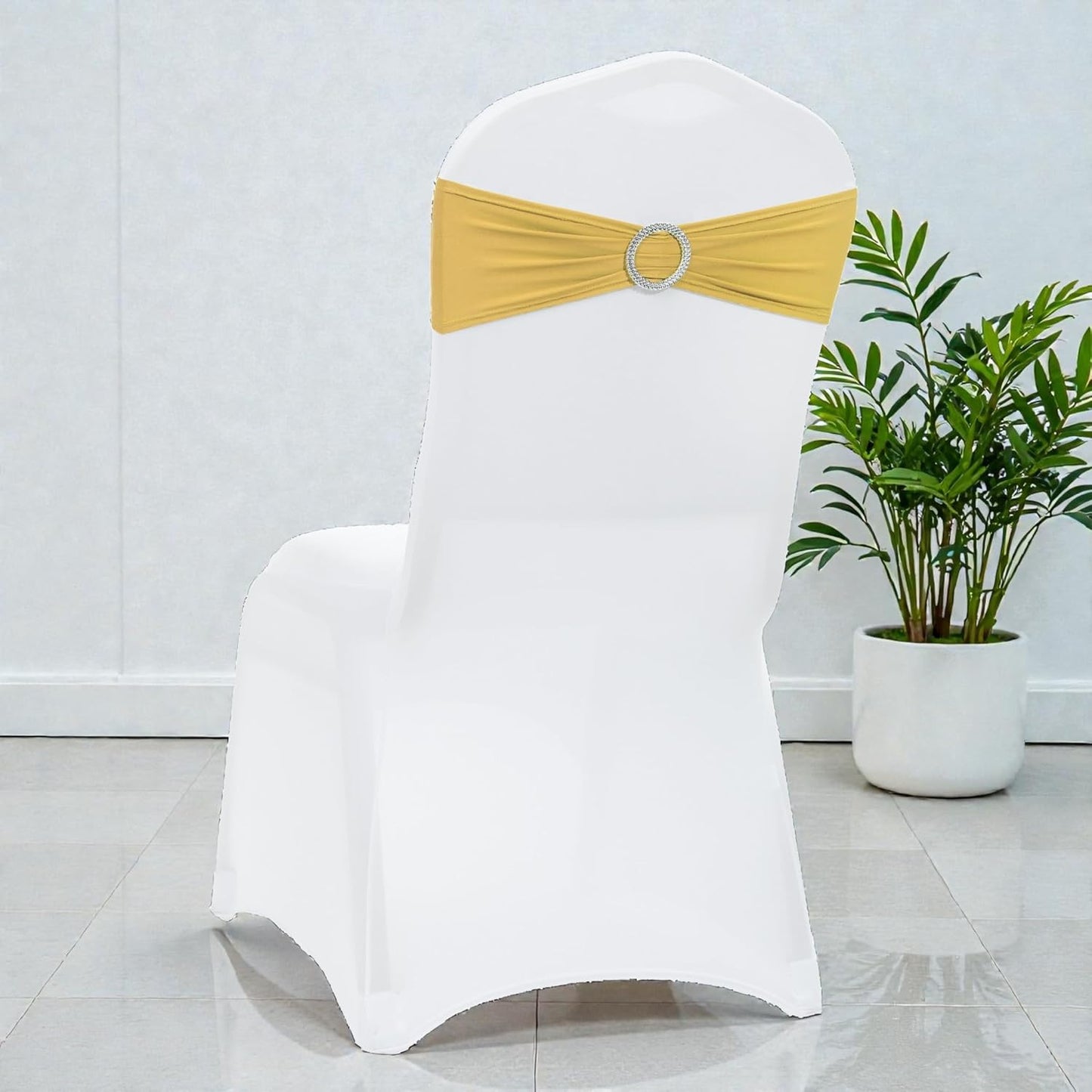 MDS Spandex Chair Sashes Bows - Universal Elastic Stretch Ties with Buckle Slider | Gold, Pack of 200