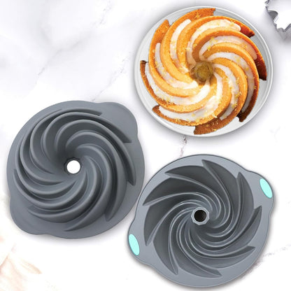 Tongjude Silicone Fluted Cake Pans - Non-Stick 4-Piece Set for Baking Cakes, Bread & Jello | 6/7/8 Cups, Grey