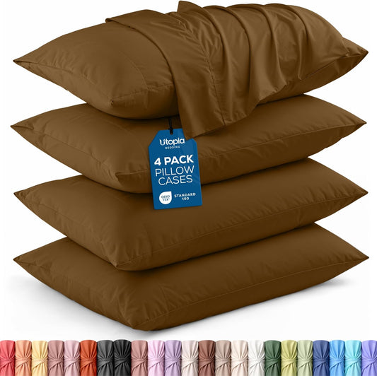 Utopia Bedding Standard Pillow Cases - Soft Brushed Microfiber - 4 Pack | 20 X 26 Inches, Mocha
