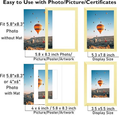 JCJMY A5 Gold Picture Frame - Display 4x6 Photos with Mat or 5.8x8.3 Without Mat | Shatter-Resistant Plexiglass