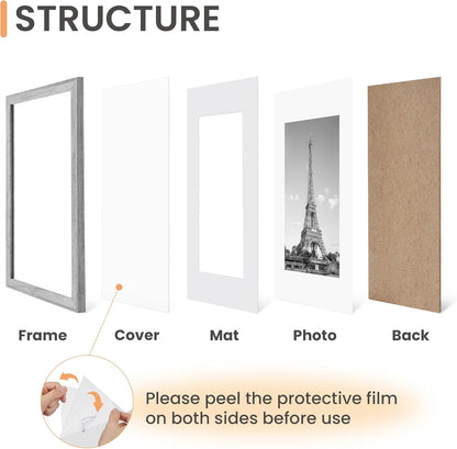 Upsimples 11x14 Picture Frame Set of 5 - Display 8x10 or 11x14 Photos | Gray Wall Gallery Frames