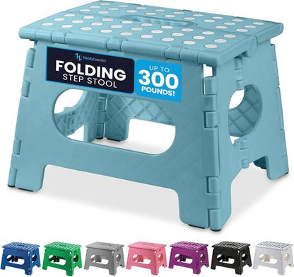 Handy Laundry Step Stool - 9 Inch Foldable Plastic Stool for Adults & Kids, 300 lb Capacity, Non-Slip, Portable - Teal