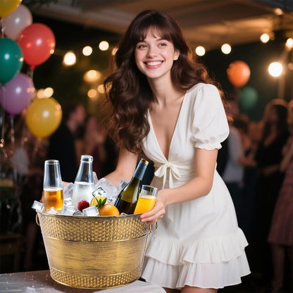Metal Ice Bucket Galvanized Beverage Tub,Drink Buckets Large Cooler for Wine Beer Champagne Cocktails for Catering, Bars, Parties, Outdoor Events(Copper-1PC)