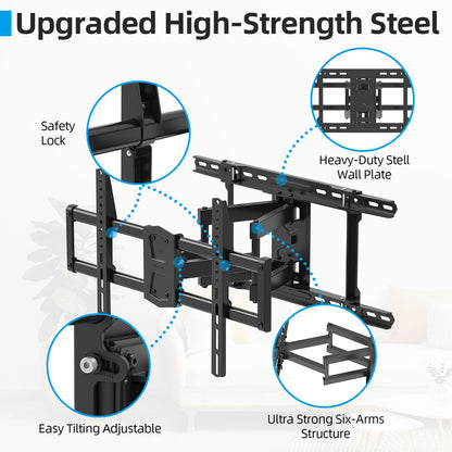 USX STAR Full Motion TV Wall Mount 24 inch Studs for Most 42-86 Inch TVs, Adjustable TV Wall Mount Swivel and Tilt, Loading 110 LBS, Max VESA 600x400mm, Fits 16", 18", 24" Studs
