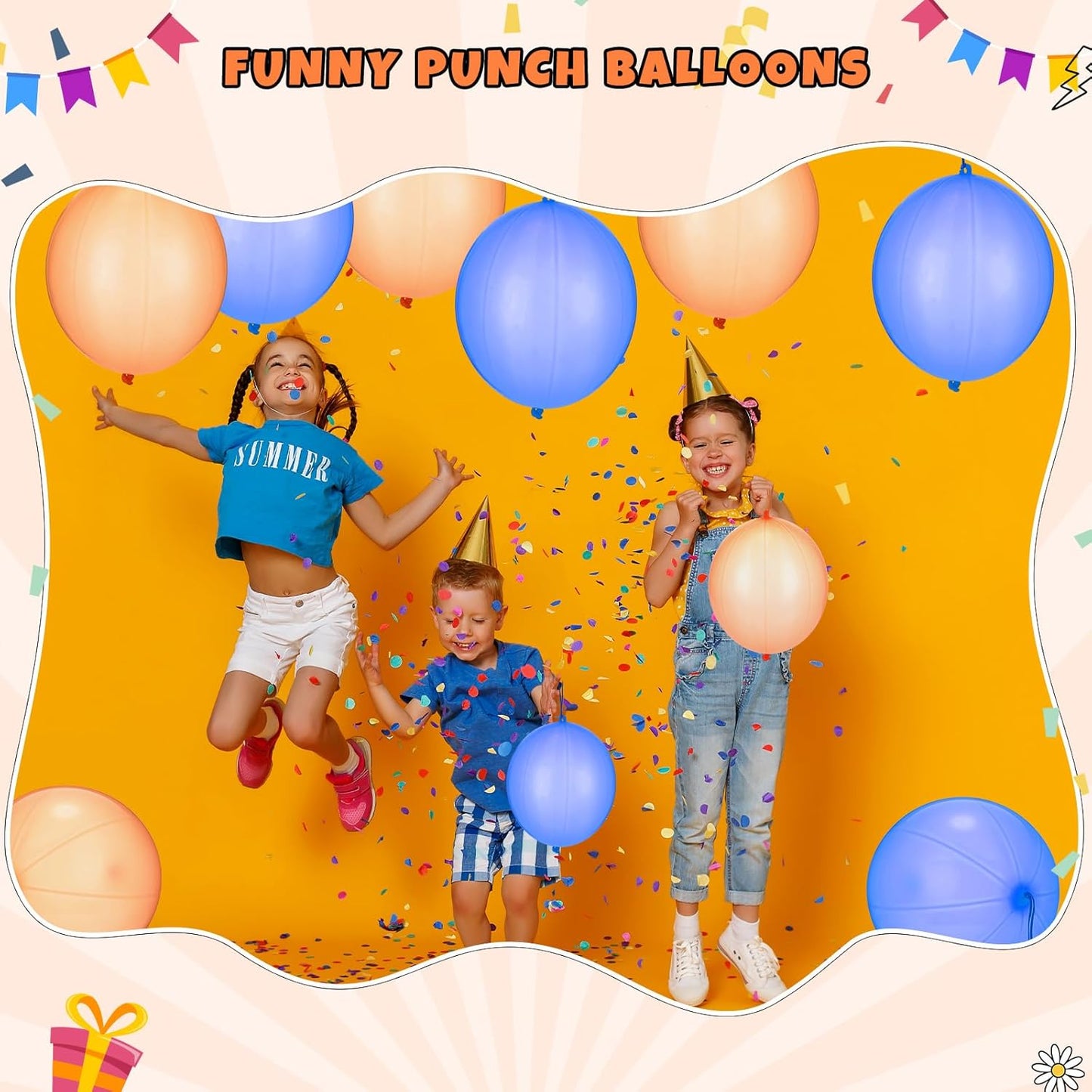 Soulchen Punch Balloons - 24 Pcs Blue & Orange Party Favors for Kids' Birthday Decorations | Thickened Design with Rubber Band Handle