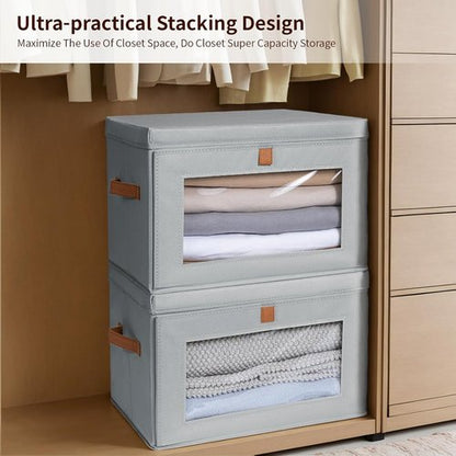 Homsorout Large Closet Storage Organizer - Collapsible Fabric Bins with Handles & Window, Grey | 2 Pack