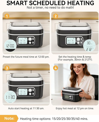 Yofidra Heated Lunch Box - Cordless 24000mAh Electric Food Warmer with Smart Timer | 6.3-Cup Capacity, Black