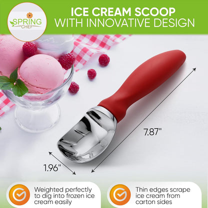 Spring Chef Heavy Duty Ice Cream Scoop - Non-Slip Handle for Gelato & Sorbet | Dishwasher Safe - 2 Pack