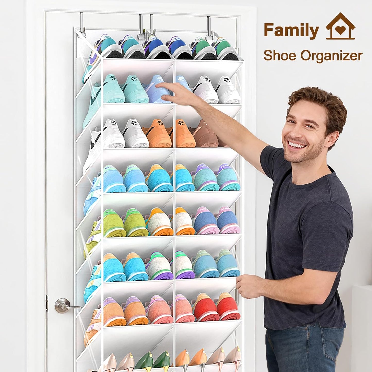 UVIAHOMI Over The Door Shoe Organizer - 10-Tier Clear Pocket Storage for Sneakers, Boots & Heels - White