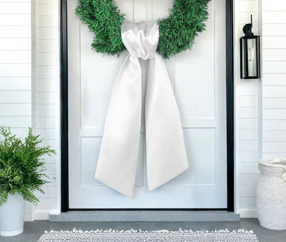 Skiennix 4 Pack White Wreath Sash - DIY Satin Blank Accessories for Front Door Decor | Gift Box Included