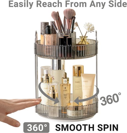 Asayuee 360° Rotating Makeup Organizer - Large Capacity Skincare & Perfume Storage | Grey