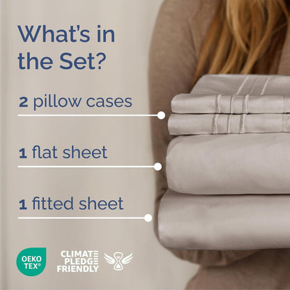 Queen Size 4-Piece Sheet Set | Skiennix Comfy Cooling Bed Sheets - Hotel Luxury, Deep Pockets, Soft & Wrinkle-Free - Light Grey