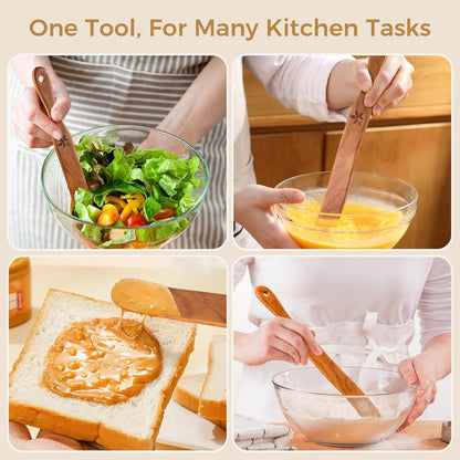 Skiennix Spurtle Set - 2 Pack Danish Dough Whisk & Jar Spatula - Solid Teak Wood Kitchen Utensils