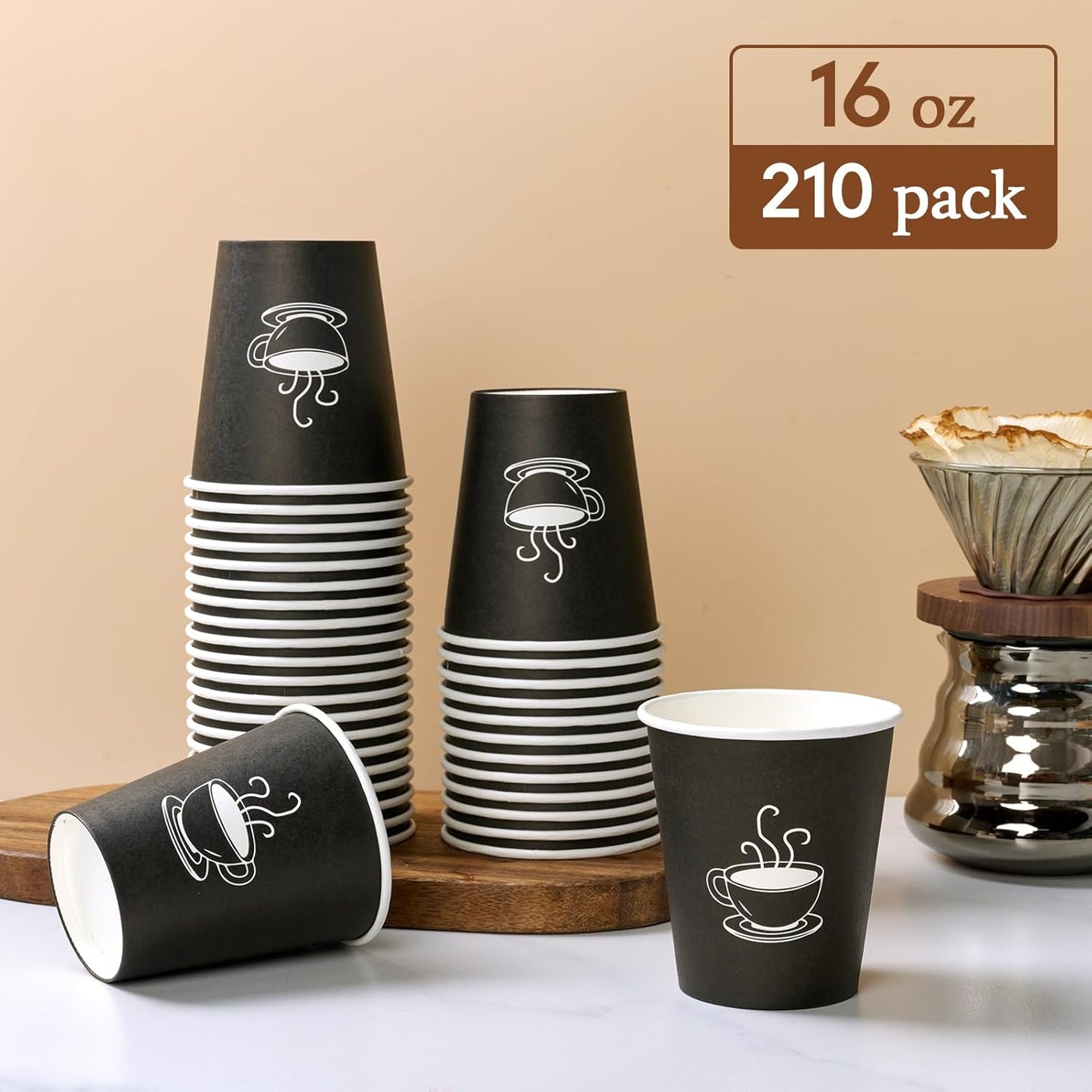 TOPVALUE 16 oz Disposable Paper Coffee Cups - 210 Count for Parties & Office Use