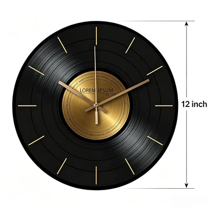 Wall Clock 12 Inch Glass Vinyl Record | Silent Battery-Operated Music Theme Clock - Size D