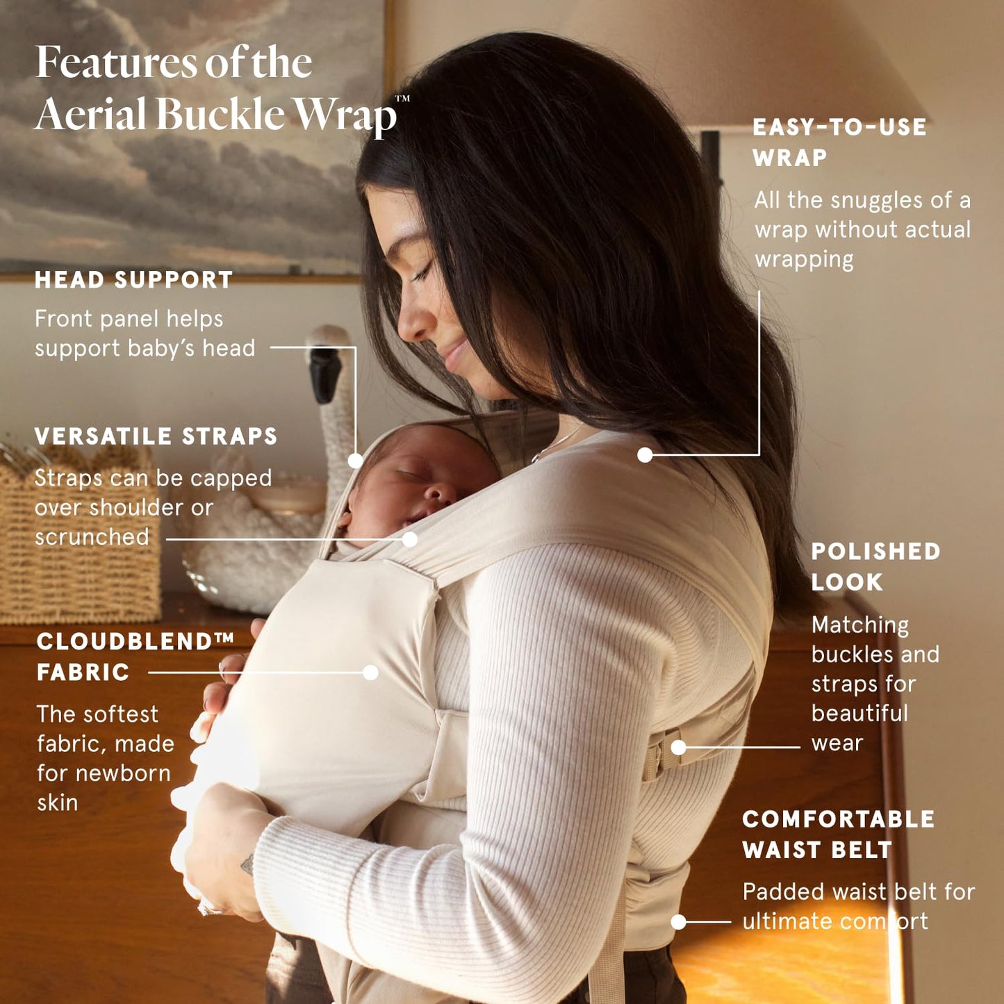 WildBird Newborn Baby Carrier - Aerial Buckle Wrap with Soft Fabric & Head Support | 0-6 Months, Sparrow
