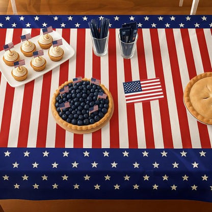 American Flag Tablecloths by [Brand Name] - 2 Pack, 54" x 108" Disposable Patriotic Decor for 4th of July Parties