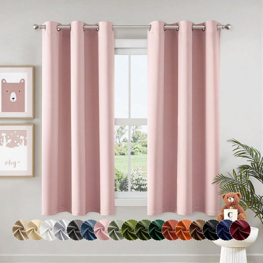 MIULEE Baby Pink Blackout Curtains for Bedroom Living Room 40 Inches Long 2 Panels, Thermal Insulated Room Darkening Drapes Solid Grommet Noise Reduction Light Blocking Window Treatments 40x40 Inch