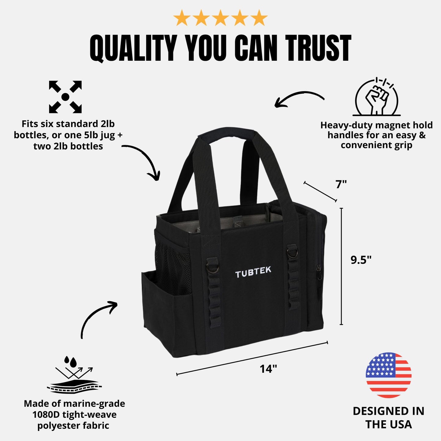 TUBTEK Hot Tub Chemical Bag (Black) | Hot Tub Storage For All Your Hot Tub Chemicals & Hot Tub Accessories | Holds All Major Chemical Brands and Essential Spa Accessories for Hot Tub