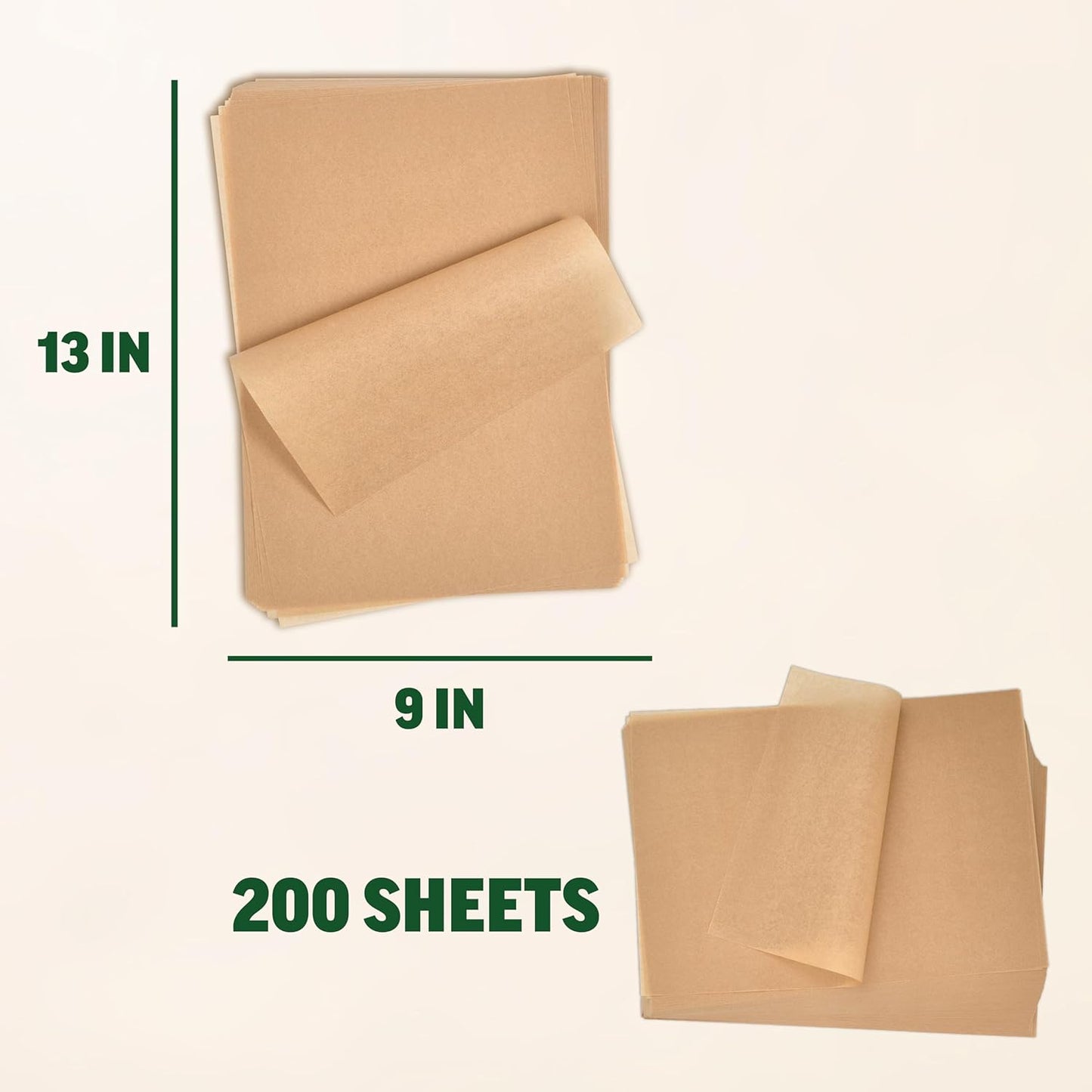 Zenlogy Parchment Paper 9x13 | Unbleached, Non-Stick, High Heat - 200 Pre-Cut Sheets for Baking & Roasting