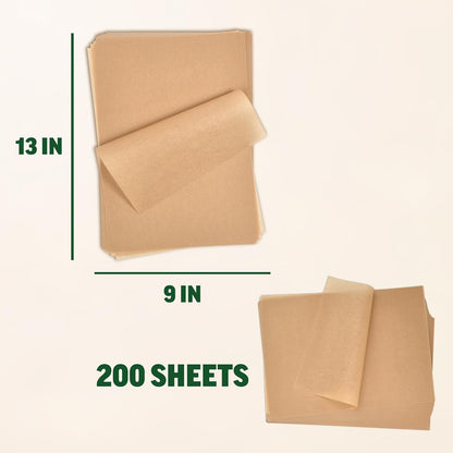 Zenlogy Parchment Paper 9x13 | Unbleached, Non-Stick, High Heat - 200 Pre-Cut Sheets for Baking & Roasting