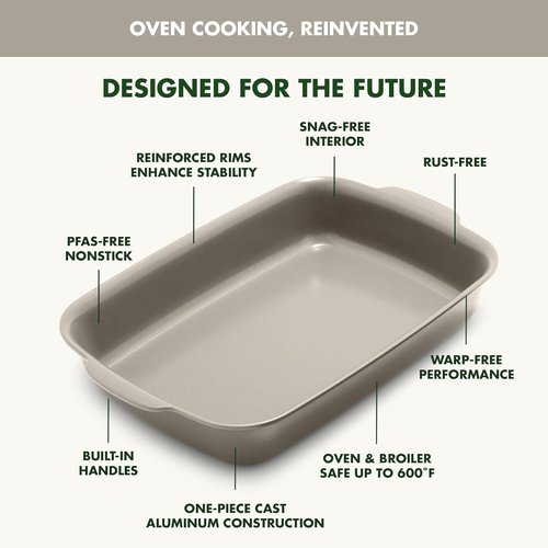 GreenPan Premiere Baking Pan - Healthy Ceramic Nonstick 13" x 9" | PFAS-Free, Durable & Oven Safe to 600°F