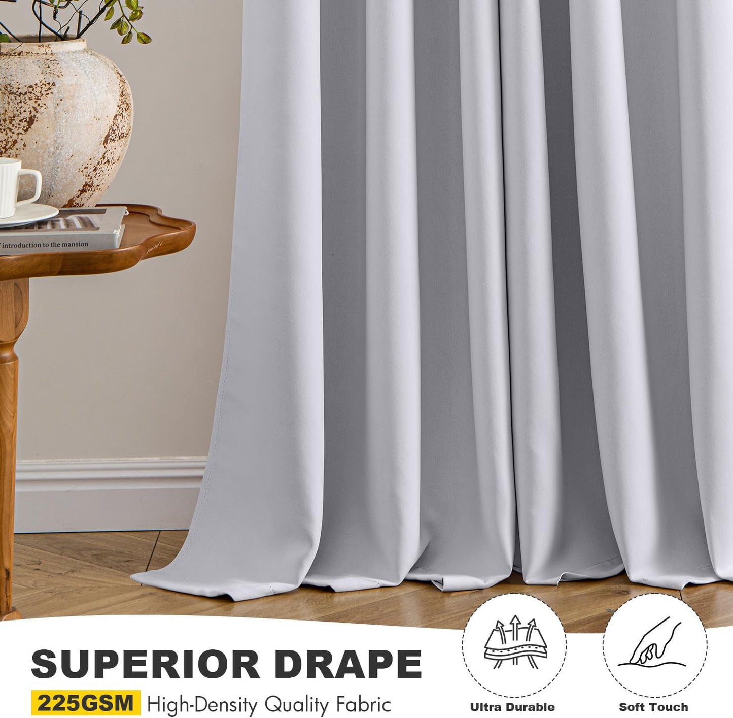 MIULEE Blackout Curtains - Thermal Insulated Room Darkening Drapes | 96-Inch Long, Greyish White, 2 Panels