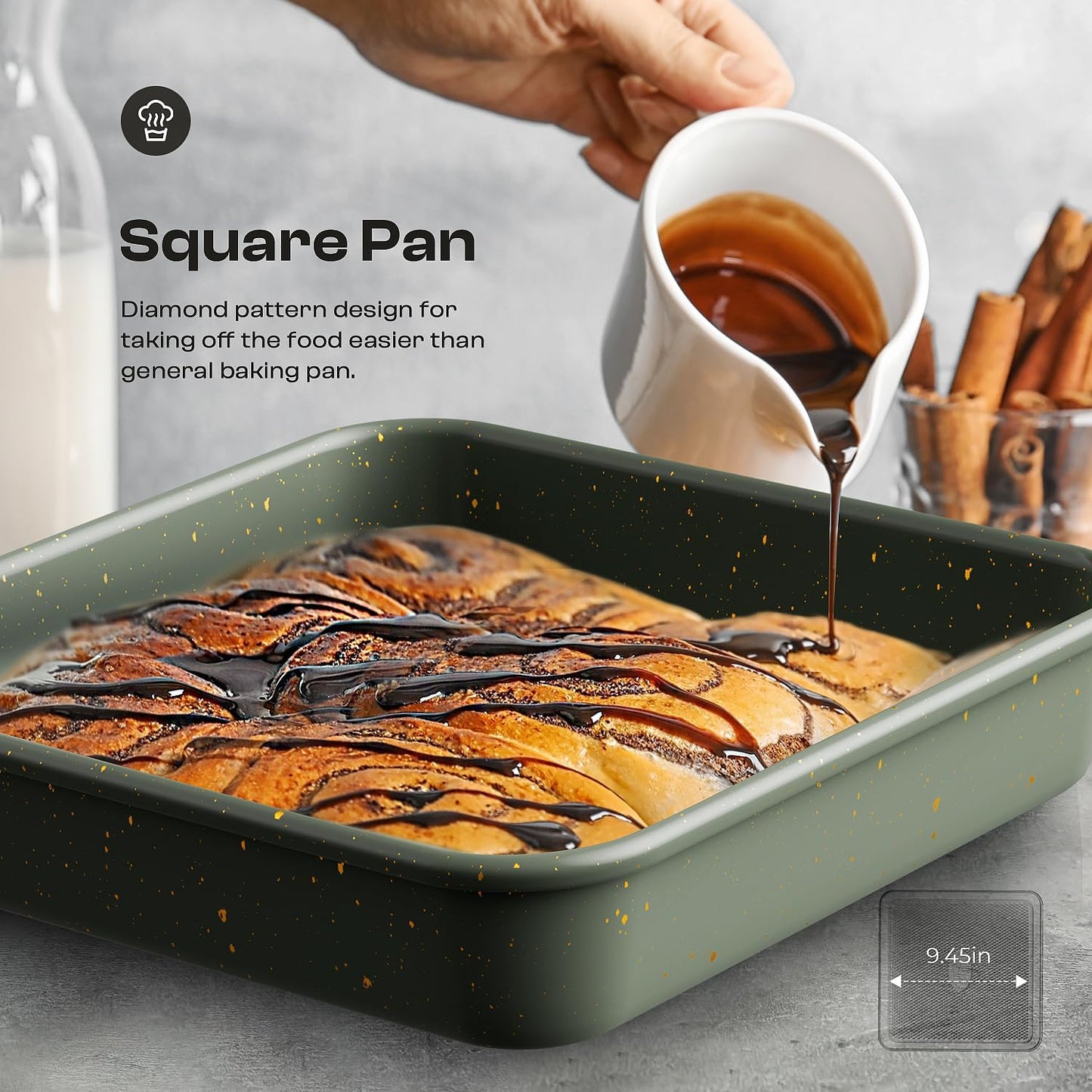 Skiennix 8-Piece Nonstick Bakeware Set - Stackable Oven Pans with Cooling Rack & Ceramic Coating | Green