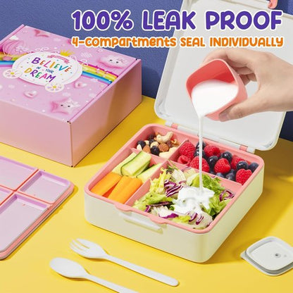 Fimibuke Bento Lunch Box - Leak Proof Toddler Container with 4 Compartments | BPA Free, Dishwasher Safe, Ideal for Ages 3-12