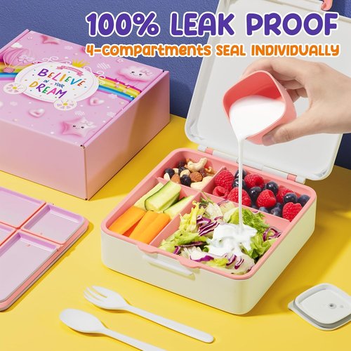 Fimibuke Bento Lunch Box - Leak Proof Toddler Container with 4 Compartments | BPA Free & Dishwasher Safe for Ages 3-12