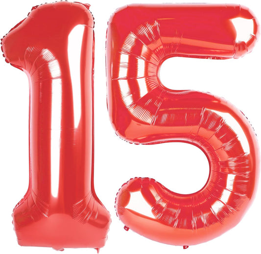 Red Number 15 Balloon - 40 Inch Birthday Decoration for 15th Party | Perfect for Boys & Girls