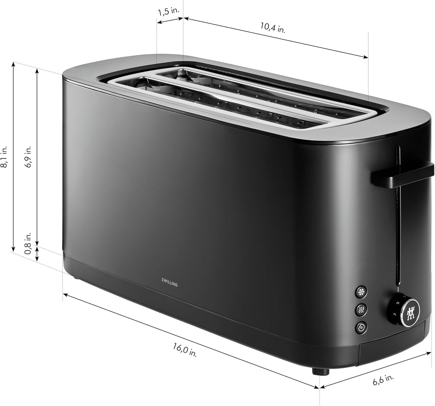 ZWILLING Enfinigy 4-Slice Long Slot Toaster - Extra Wide 1.5" Slots for Bagels & Toast | Sleek Black Finish