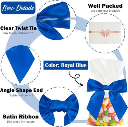 AIMUDI Royal Blue Satin Twist Tie Bows - 4.5" Pre-Tied Gift Wrapping Bows | 36 Pack for Baby Showers & Weddings
