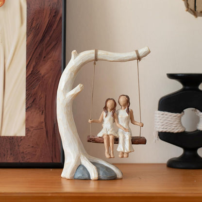 Mother Daughter Sculpture by Swing Statue - Hand-Painted Figurine | Perfect Birthday Gift for Mom
