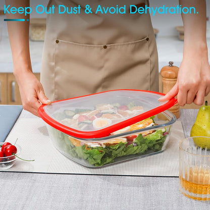 NUTRIUPS 9x9 Square Glass Baking Dish Set - Large 2.75QT Oven Safe with Lid | Red, 2 Pack