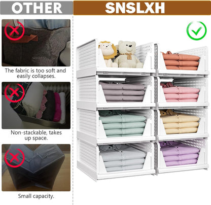 SNSLXH Stackable Closet Storage Baskets - Multifunctional & Foldable Organizer for Bathroom, Kitchen, Laundry | White, 5 Pack