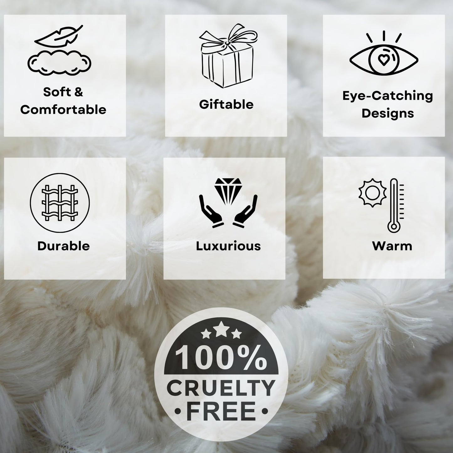 Tache White Ivory Super Soft Warm Polar Faux Fur with Sherpa Throw Blanket 63 x 87