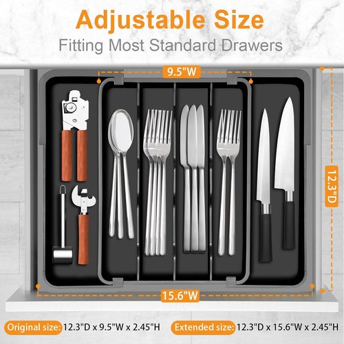 Homecor Silverware Organizer - Expandable Utensil Holder for Kitchen Drawers | BPA-Free Flatware Tray