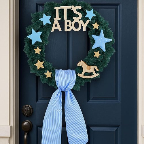 Blue Striped Wreath Ribbon Set by [Brand Name] - 5.12" Wide x 54.33" Long | Perfect for Baby Boy Shower Decorations
